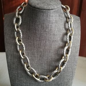 Silver & Gold Chain Necklace with Rhinestones